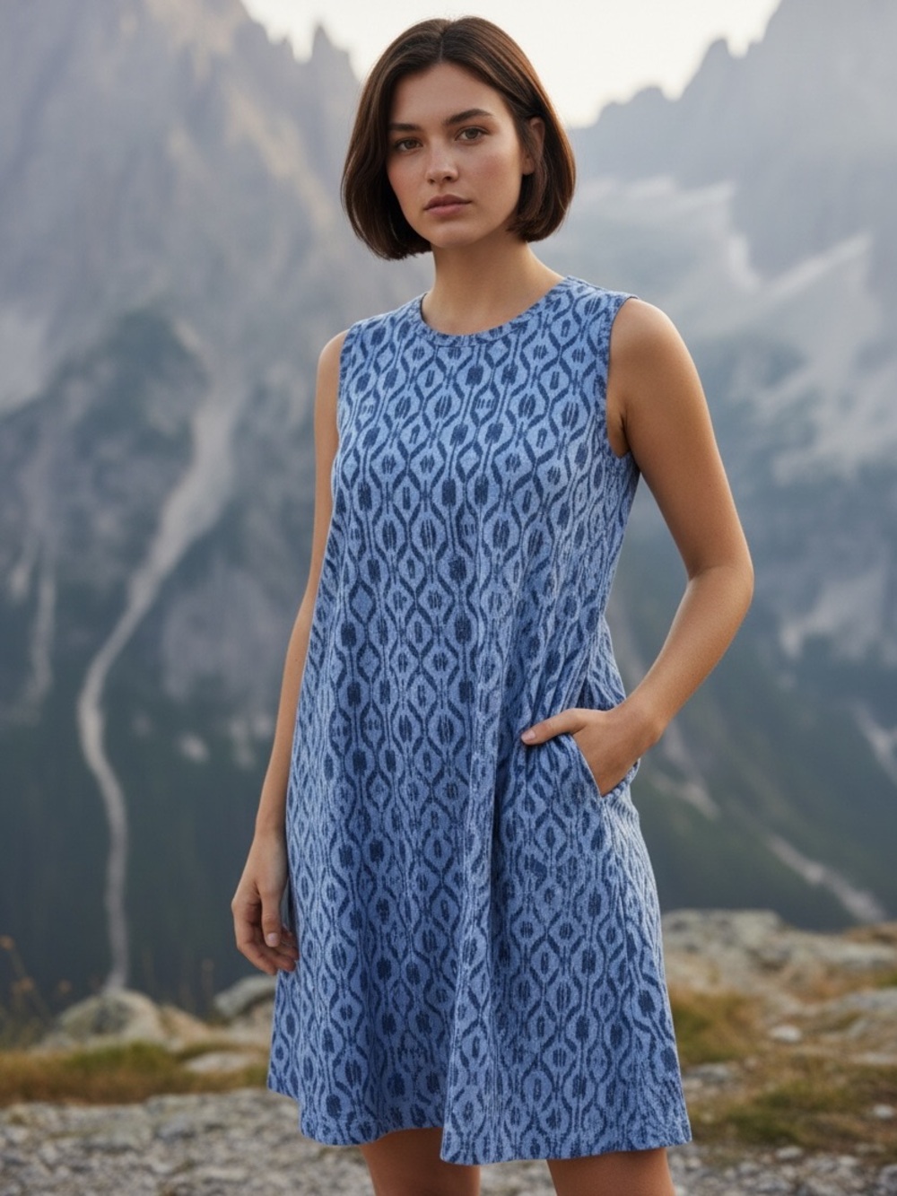 St. John's Bay Geometric Blue Casual Dress